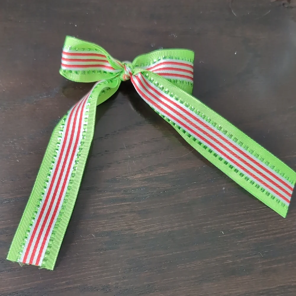 Festive Green and Red Striped Ribbon Bow